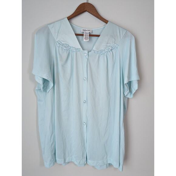 Vtg Vanity Fair Sleepshirt Womens Large Pastel Blue Floral Embroidered Granny - Picture 1 of 7